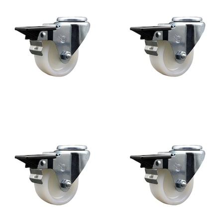 Service Caster 3'' Nylon Wheel Swivel Bolt Hole Caster Set with Posi Lock Brakes, 4PK SCC-BH20S314-NYS-PLB-4